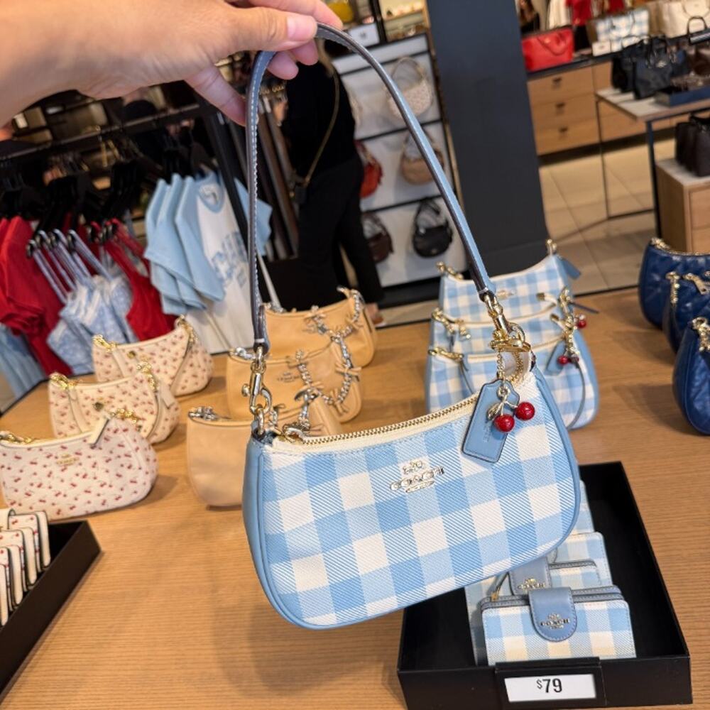 Coach Teri Mini Crossbody Bag With Gingham Print And Charm CEN05 Blue Multi